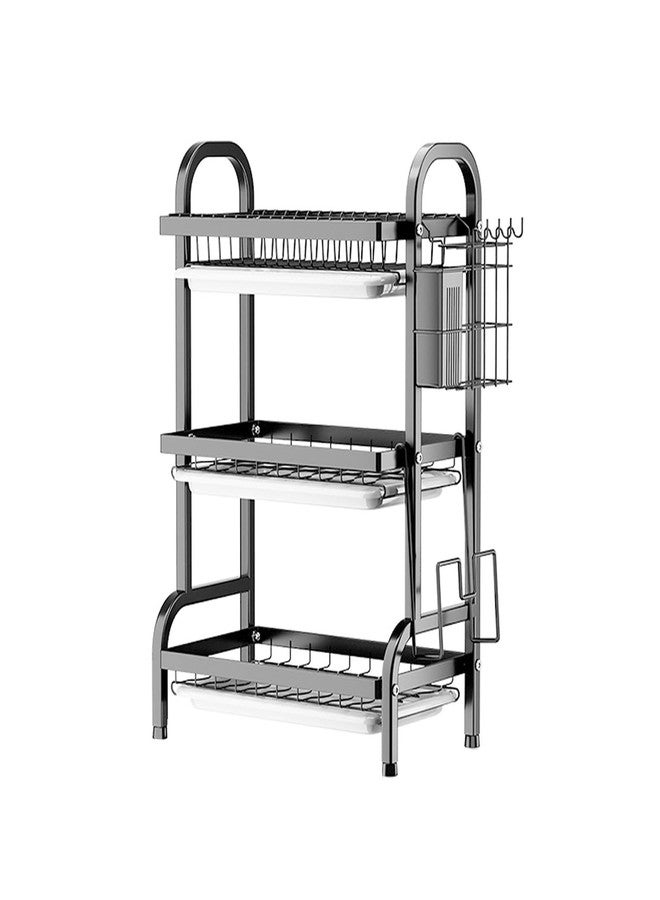 Goldmeet 3 Tier Dish Drying Rack, Large Stainless Steel Over The Sink Dish with Drain Tray, Kitchen Dishes Drying Racks, Dish Racks for Kitchen Counter Storage (Black) - Image 1