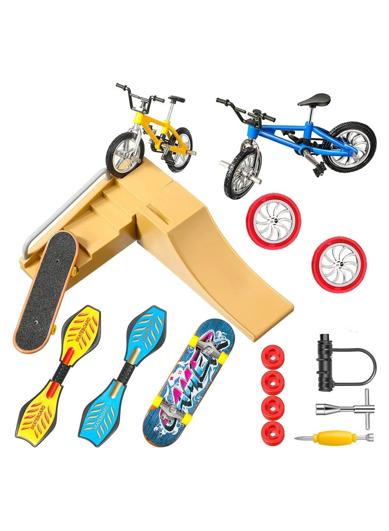 SYOSI Finger Skateboard Ramp Set, 17Pcs Skate Park Kit Ramp Parts Set Mini Finger Toys Set Finger Bike Skate Park Kit with Replacement Wheels Tools for Kids Party Favor Mini Vitality Board (Classic Color) - Image 1