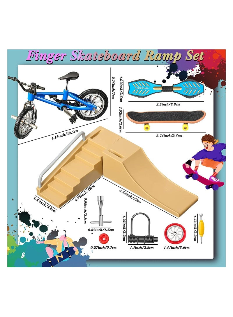 SYOSI Finger Skateboard Ramp Set, 17Pcs Skate Park Kit Ramp Parts Set Mini Finger Toys Set Finger Bike Skate Park Kit with Replacement Wheels Tools for Kids Party Favor Mini Vitality Board (Classic Color) - Image 3