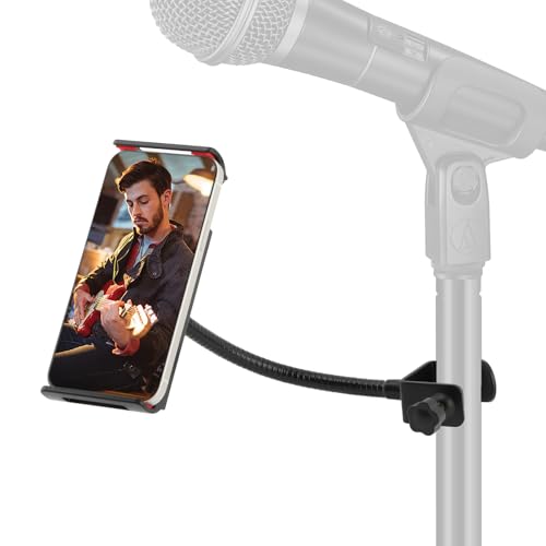 Ranjaner Flexible Phone Holder for Mic Stand, Adjustable Mic Stand Cell Phone Clip with 9" Long Flexible Gooseneck Arm for 4.72"-7.09" Mobile Phones and Tablets - Image 1