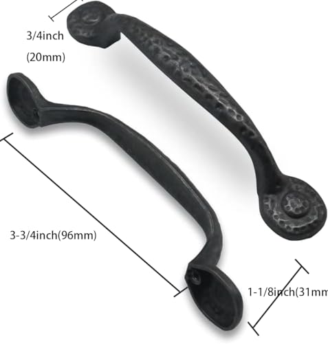 ZAUYX 10 Pack 334 Inch 96mm Hole Center Black Iron Cabinet PullsAntique Black Rustic Drawer Pulls Hammered Cabinet Handles Kitchen Cabinet Hardware Vintage Pulls for Drawers - Image 3