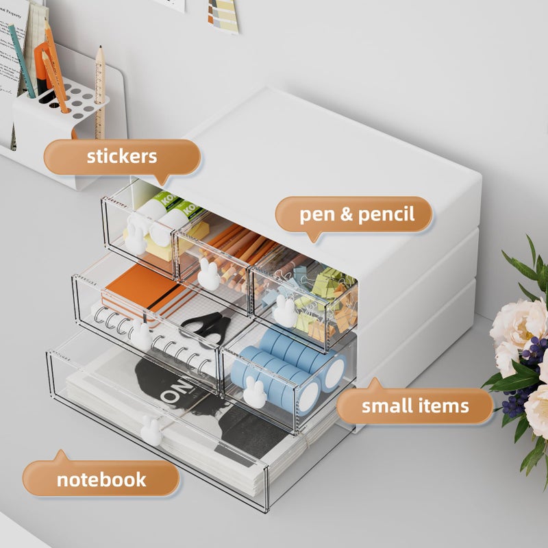 Marbrasse Desk Organizer with 6 Drawers, 3 Tier Stackable Storage Drawers Plastic Makeup Storage, Office Organizers and Storage, Desk Storage Box for Office, School, Home - Image 4