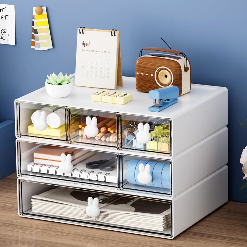 Marbrasse Desk Organizer with 6 Drawers, 3 Tier Stackable Storage Drawers Plastic Makeup Storage, Office Organizers and Storage, Desk Storage Box for Office, School, Home - Image 1