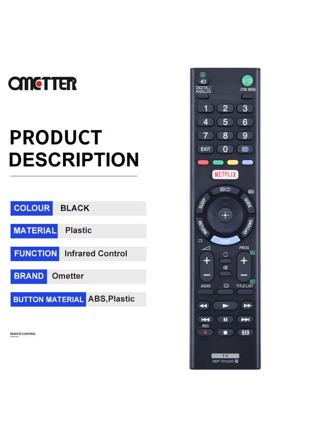 OMETTER Suitable for Sony TV Remote Control RMT-TX102D RMTTX102D RMT-TX101D RMT-TX100D KDL-32R500C KDL-40R550C KDL-48R550C