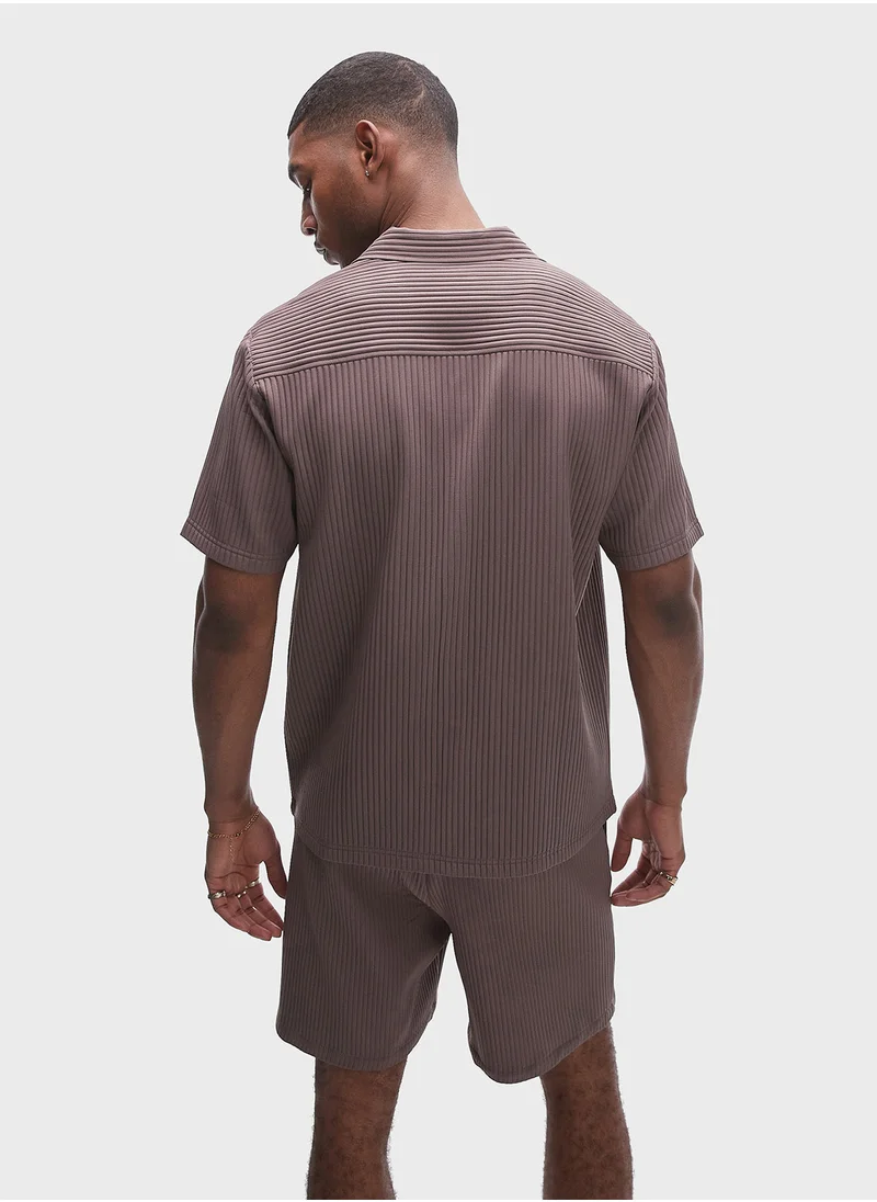 توب مان Short Sleeve Plisse Shirt