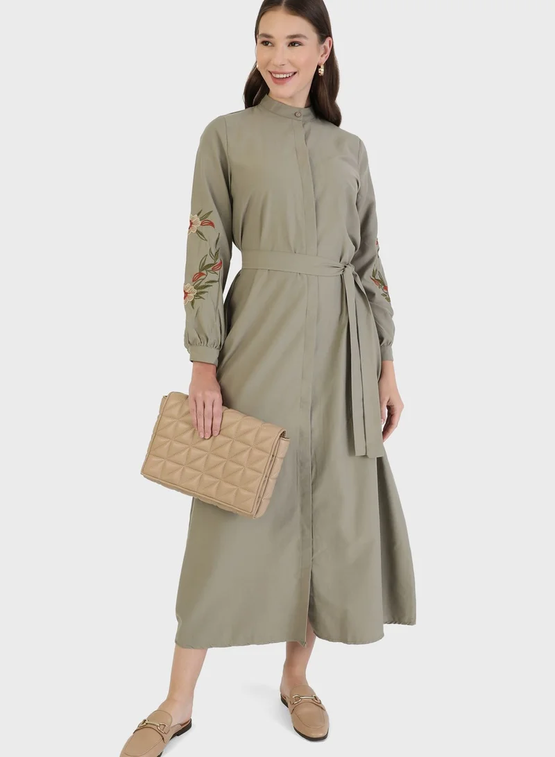 Refka by modanisa Embroidered Belt Detail Dress