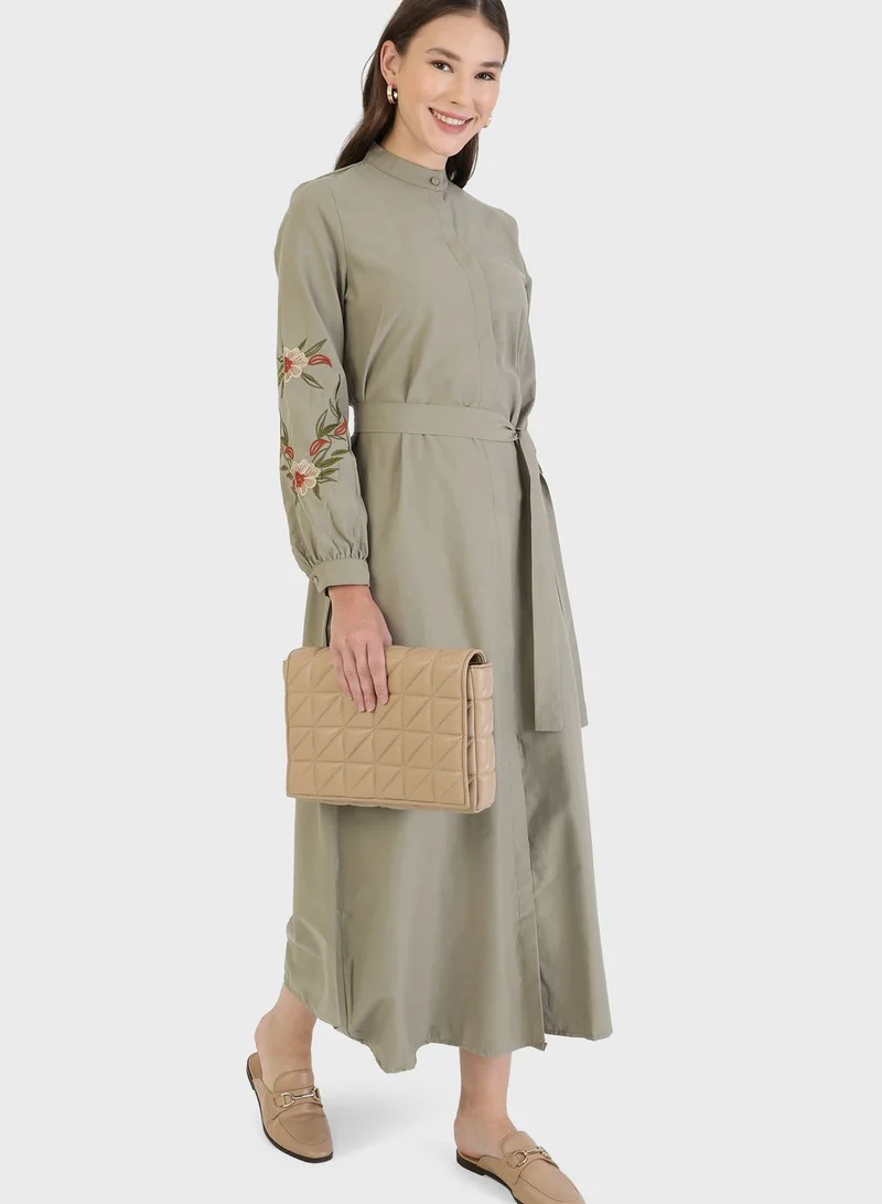 Refka by modanisa Embroidered Belt Detail Dress