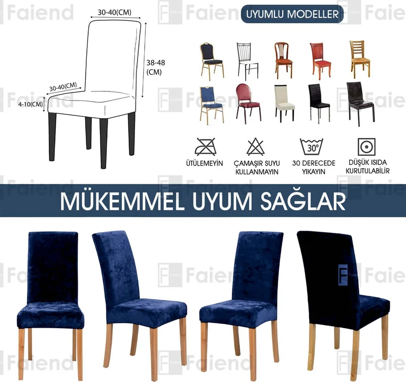Faiend Elastic Velvet Chair Cover Kitchen Chair cover Washable Chair protector (6-pcs) oil blue