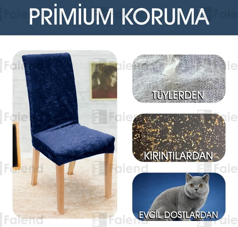 Faiend Elastic Velvet Chair Cover Kitchen Chair cover Washable Chair protector (6-pcs) oil blue
