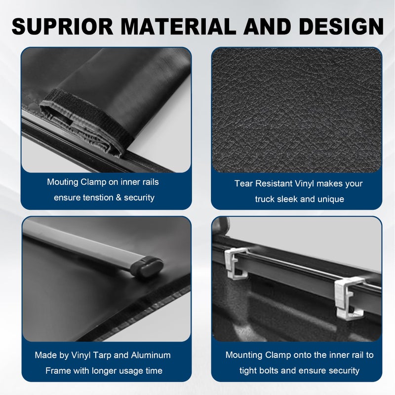 KUIPERAUTO 5 FT Roll-Up Soft Vinyl Truck Bed Tonneau Cover Compatible for 2024 2025 2026 Toyota Tacoma Extra Short Bed Fleetside(Donâ€˜t fit 2025 Utility Track System) - Image 2