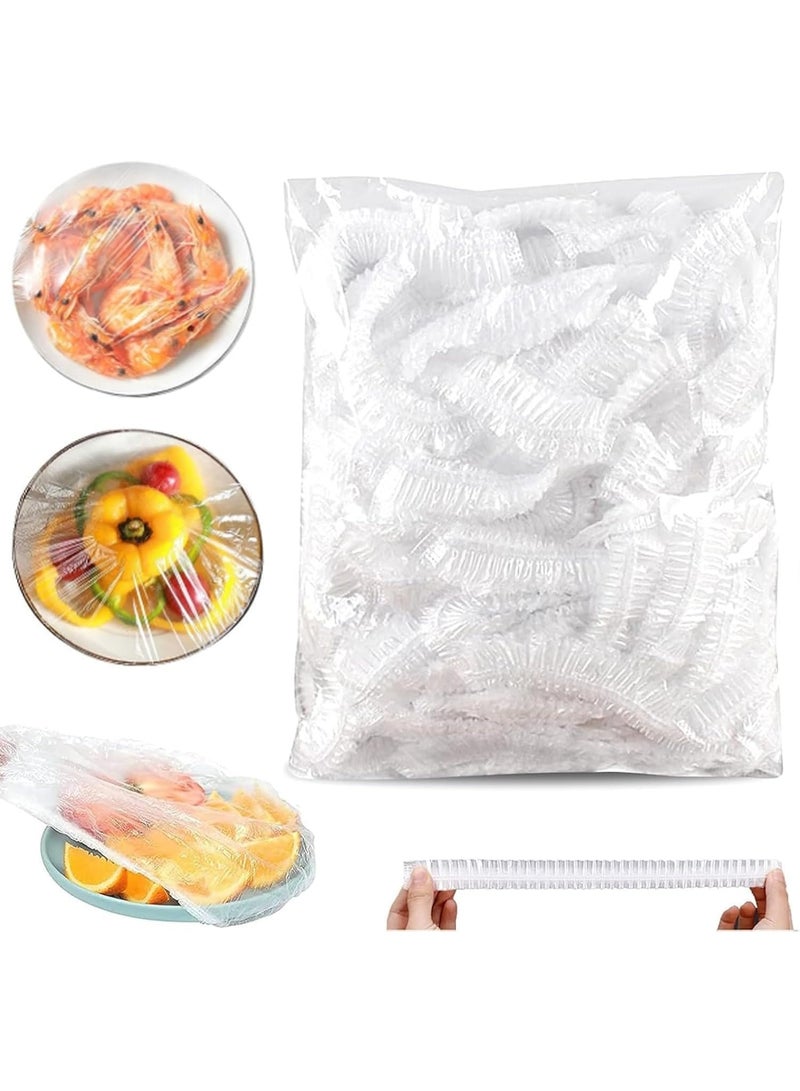 100-piece stretchable food cover bags for picnics and parties. Flexible plastic lids protect food from dust and insects outdoors. A versatile kitchen organizer for cleverly covering salads, desserts, and fruit. Universal stretch lids fit round and square plates. Lightweight and easy to pack in a travel bag or picnic bag. - Image 1