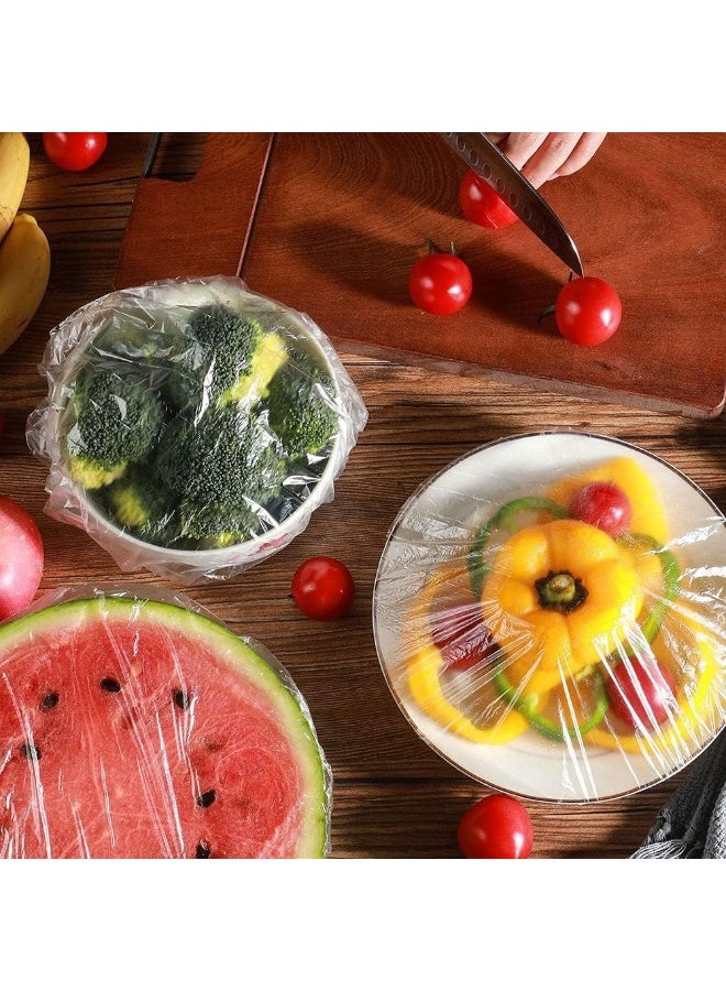 100-piece stretchable food cover bags for picnics and parties. Flexible plastic lids protect food from dust and insects outdoors. A versatile kitchen organizer for cleverly covering salads, desserts, and fruit. Universal stretch lids fit round and square plates. Lightweight and easy to pack in a travel bag or picnic bag. - Image 3