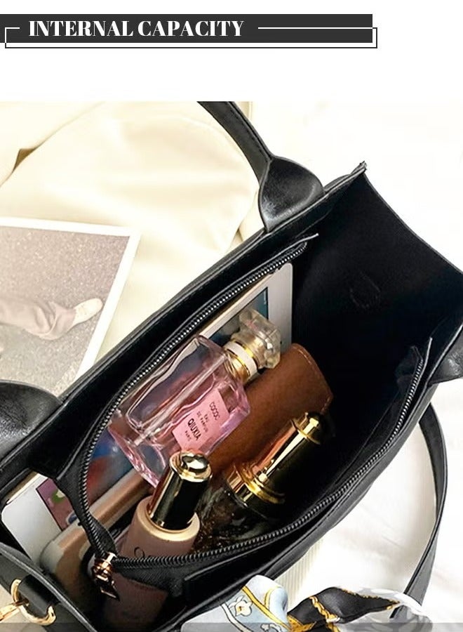 كان واي حقيبة مربعة سوداء اللون للنساء ذات لون سادة وشريط مزخرف بشريط مزخرف وحقيبة يد بتفاصيل غرز وسحاب علوي للإغلاق وحقيبة يد ساعي البريد - Image 5