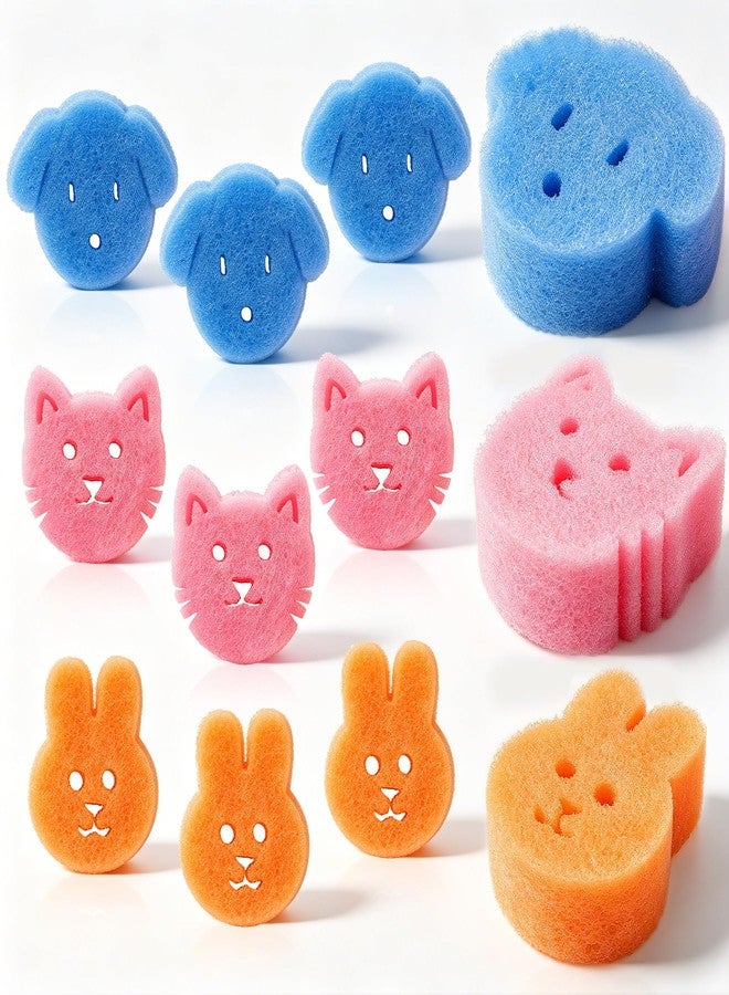 ACOCO 12 Pack Non Scratch Scrub Sponges for Kitchen, Temperature Control Dish Sponges for Non-Stick Pans, 3 Cute Animal Shapes Odor Resistant Fast Drying Sponges, 4 of Each Shape - Image 1