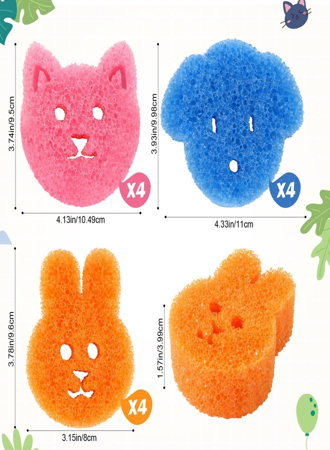 ACOCO 12 Pack Non Scratch Scrub Sponges for Kitchen, Temperature Control Dish Sponges for Non-Stick Pans, 3 Cute Animal Shapes Odor Resistant Fast Drying Sponges, 4 of Each Shape - Image 2