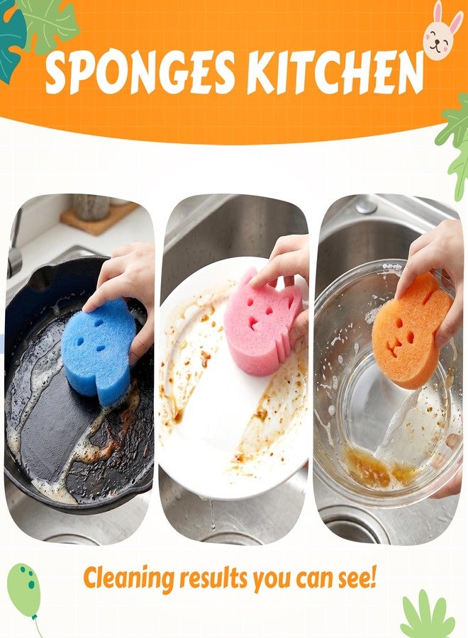 ACOCO 12 Pack Non Scratch Scrub Sponges for Kitchen, Temperature Control Dish Sponges for Non-Stick Pans, 3 Cute Animal Shapes Odor Resistant Fast Drying Sponges, 4 of Each Shape - Image 3