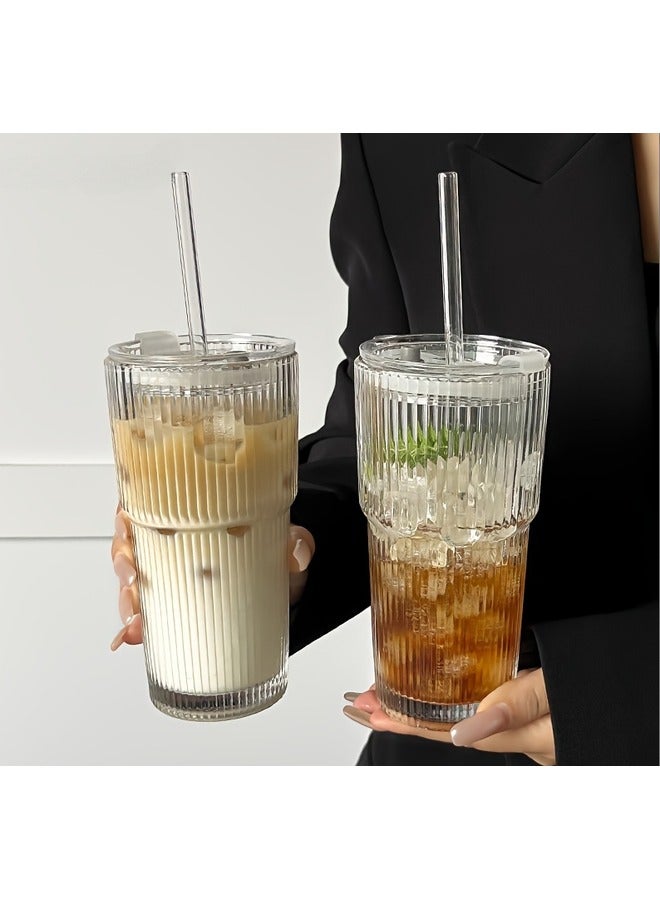 هومستر 2 حزمة 20 أوقية الأكواب الزجاجية مع الأكمام والقش، Vintage المضلعة الزجاج البيرة ويسكي كوكتيل، ماسون جرة شرب النظارات البهلواني المثلج كأس القهوة - Image 1