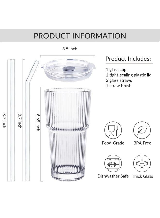 هومستر 2 حزمة 20 أوقية الأكواب الزجاجية مع الأكمام والقش، Vintage المضلعة الزجاج البيرة ويسكي كوكتيل، ماسون جرة شرب النظارات البهلواني المثلج كأس القهوة - Image 3