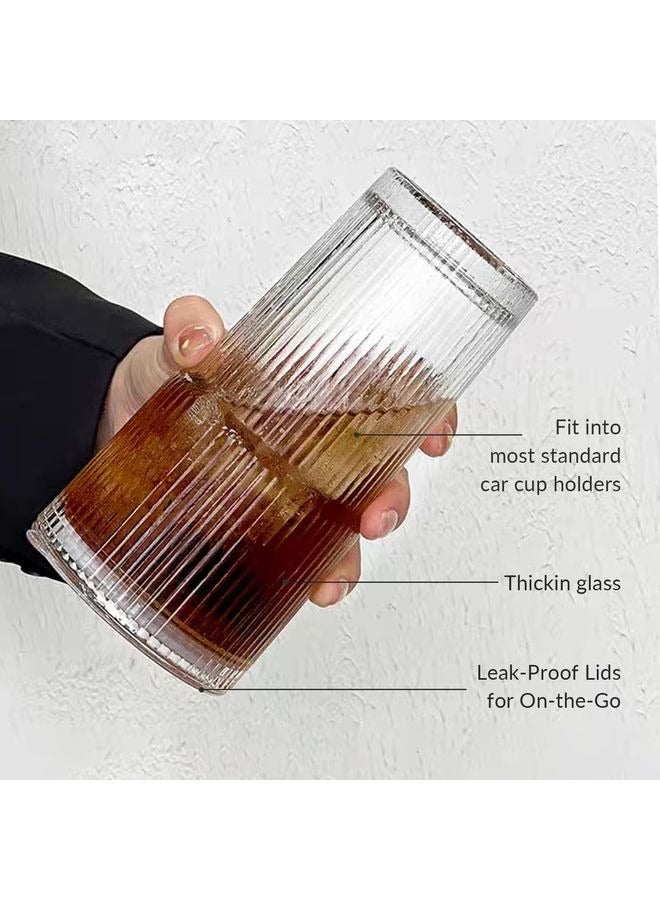 هومستر 2 حزمة 20 أوقية الأكواب الزجاجية مع الأكمام والقش، Vintage المضلعة الزجاج البيرة ويسكي كوكتيل، ماسون جرة شرب النظارات البهلواني المثلج كأس القهوة - Image 4