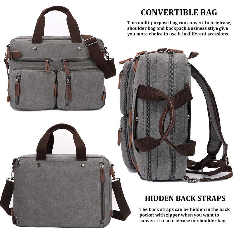 CROCOD 3 in 1 Convertible Laptop Backpack, 17.3 inch Messenger Bag for Men, Multi-Functional Travel Laptop Bag for College Men Women (17.3 Inch, Grey) - Image 4