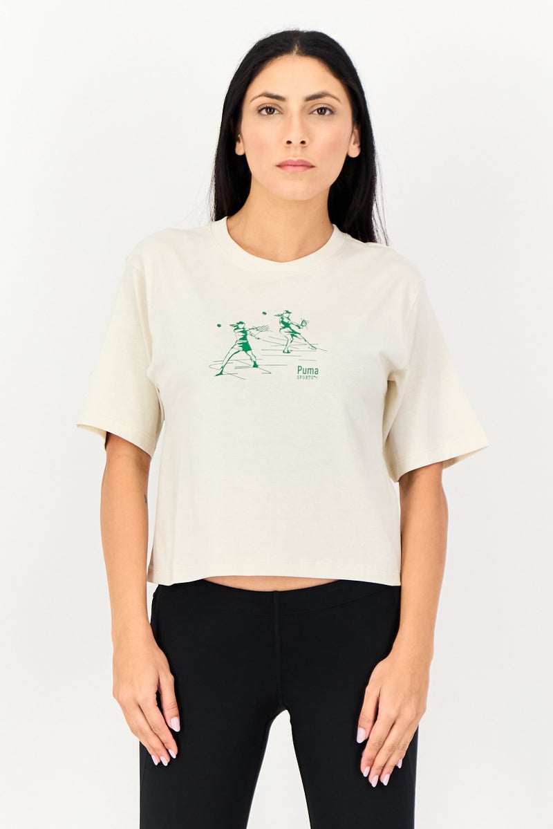 PUMA تي شيرت رياضي نسائي بأكمام قصيرة مناسب في الهواء الطلق، بيج - Image 1