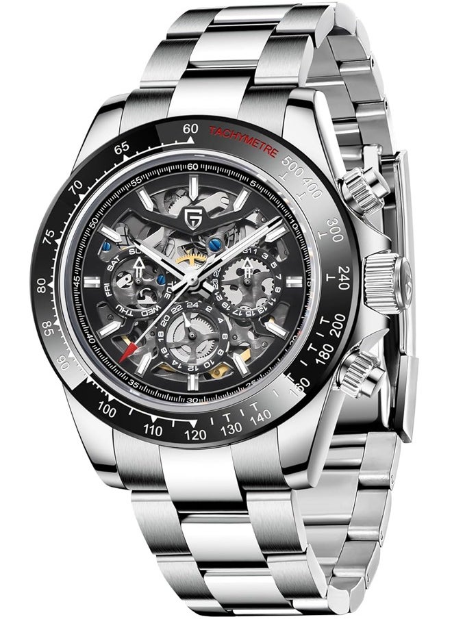PAGANI DESIGN Men's Automatic Watches Stainless Steel Mechanical Frame, Black Bezel, Stainless Steel Strap Fashion Business Watches PD1777  - Image 1