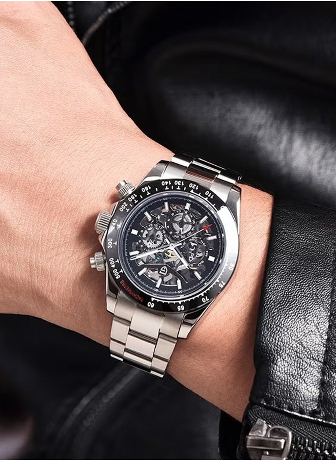 PAGANI DESIGN Men's Automatic Watches Stainless Steel Mechanical Frame, Black Bezel, Stainless Steel Strap Fashion Business Watches PD1777  - Image 4