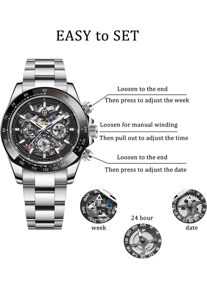 PAGANI DESIGN Men's Automatic Watches Stainless Steel Mechanical Frame, Black Bezel, Stainless Steel Strap Fashion Business Watches PD1777  - Image 5