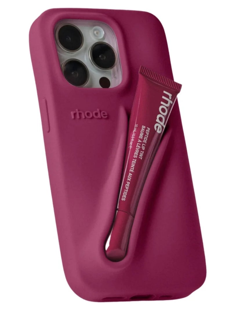 rhode Silicone Lip Holder for Cell Phone, Lip Gloss Adhesive Sleeve for Phone, Lip Holder Stick-on Phone Case, Back Stick On Holder for iPhone Phones, Raspberry Jelly - Image 1