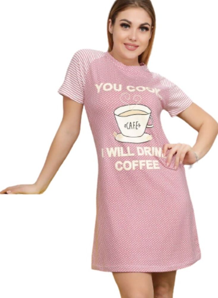 Ganna Elegant loose fitting short sleeved cotton nightgown with a pattern