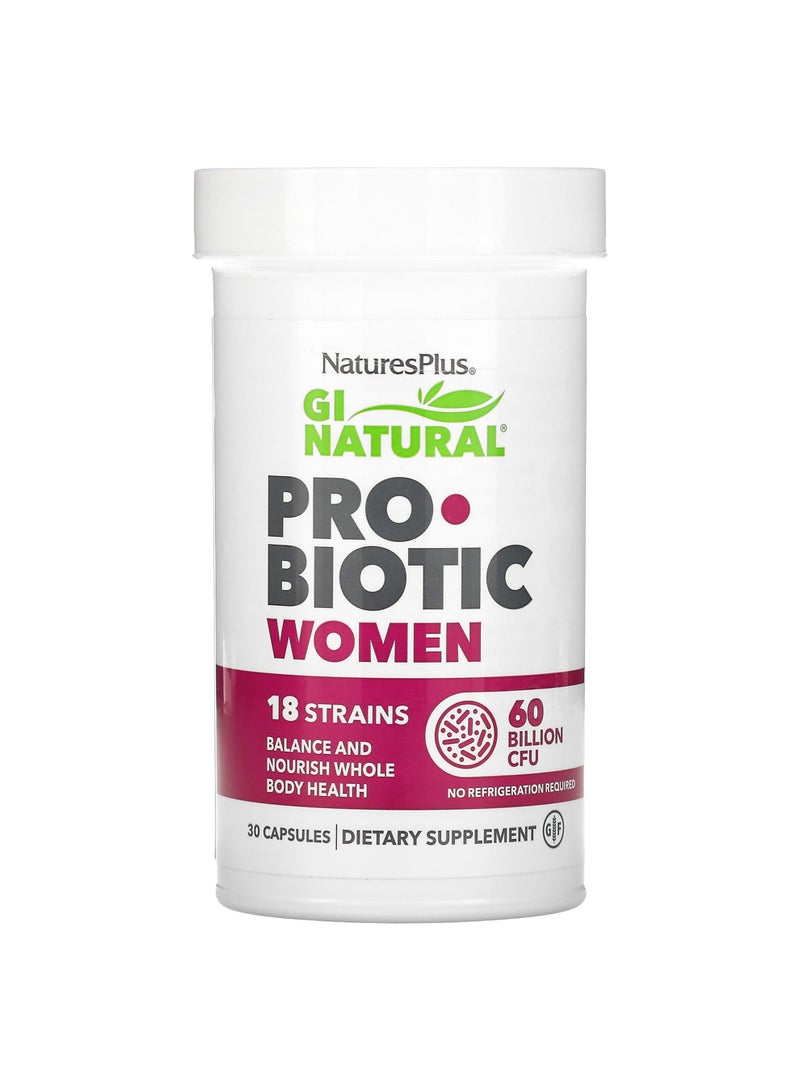 NaturesPlus GI Natural Probiotic Women, 60 Billion CFU, 30 Capsules