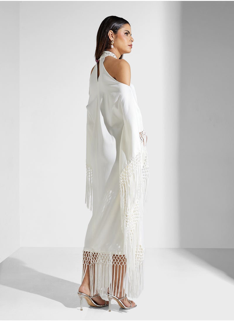 Threadz by Ajooni - Embellished Fringed Cutout Neck Kaftan - Image 1