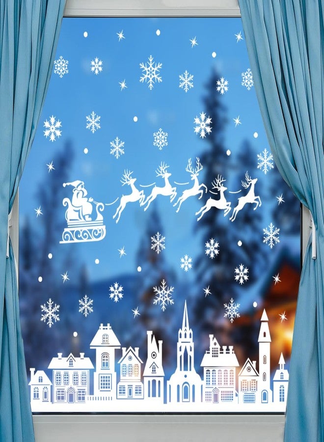 Dream Loom Christmas Window Stickers, 9 Sheets Double-Sided White House Snowflakes Reindeer Xmas Window Clings Decals, for Christmas Holiday Party Decoration - Image 3