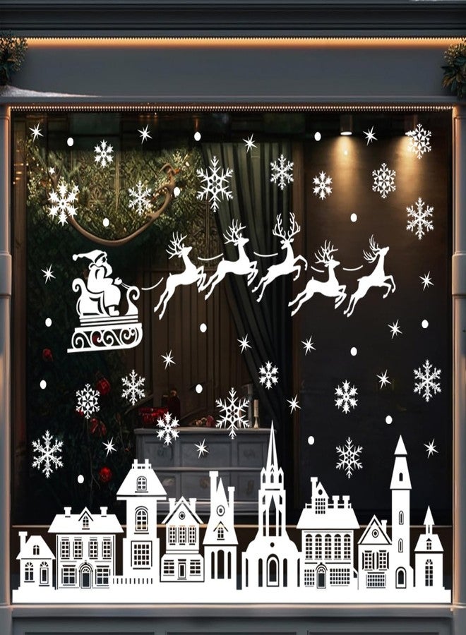 Dream Loom Christmas Window Stickers, 9 Sheets Double-Sided White House Snowflakes Reindeer Xmas Window Clings Decals, for Christmas Holiday Party Decoration - Image 1
