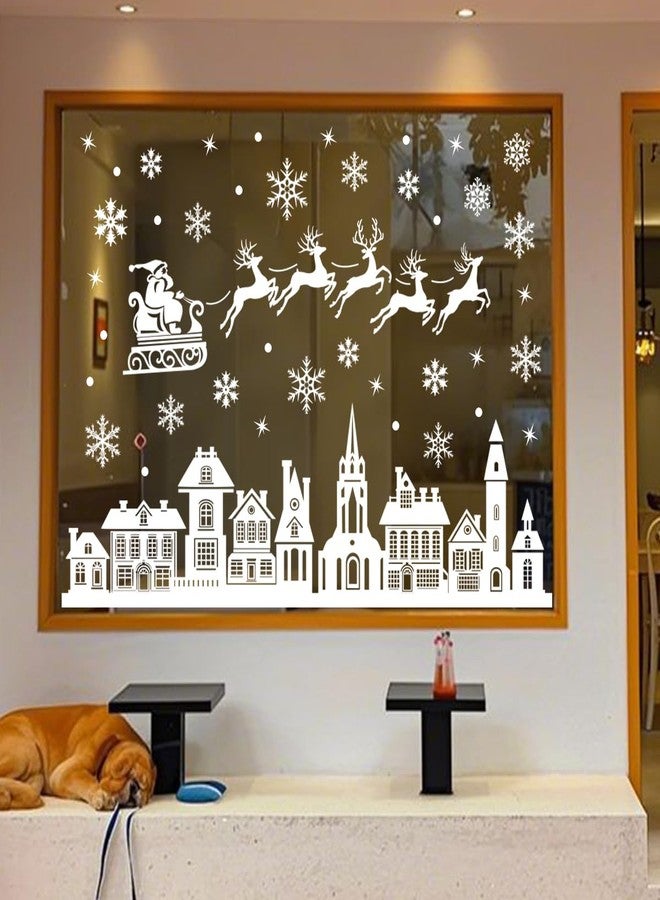 Dream Loom Christmas Window Stickers, 9 Sheets Double-Sided White House Snowflakes Reindeer Xmas Window Clings Decals, for Christmas Holiday Party Decoration - Image 2