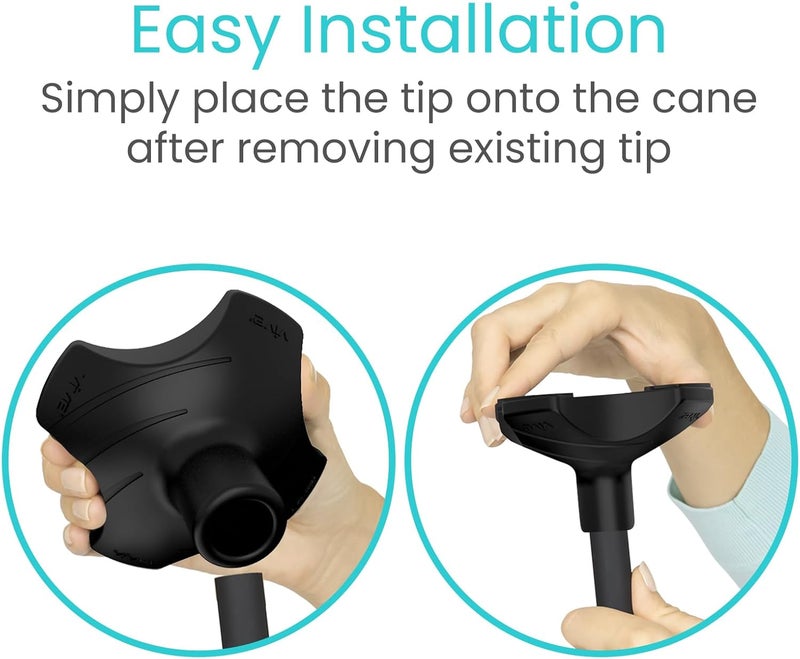 Vive Self Standing Walking Cane Tip 34 Inch Heavy Duty Replacement Quad  Rubber Cane Foot Base All Terrain for Walking Sticks Folding  Medical Canes  Stabilizing Cane Tip for Men Women Black - Image 3