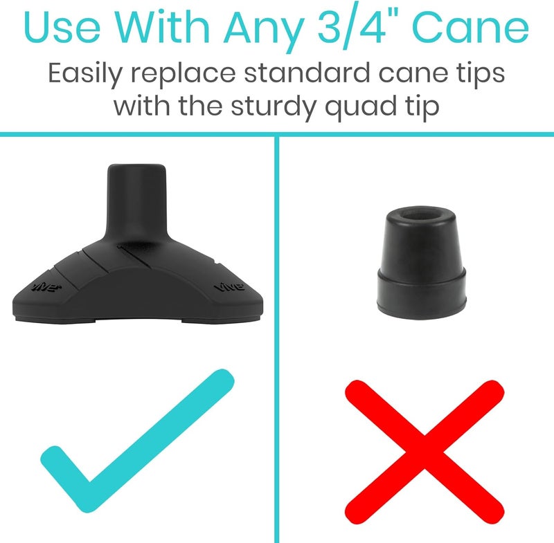 Vive Self Standing Walking Cane Tip 34 Inch Heavy Duty Replacement Quad  Rubber Cane Foot Base All Terrain for Walking Sticks Folding  Medical Canes  Stabilizing Cane Tip for Men Women Black - Image 4