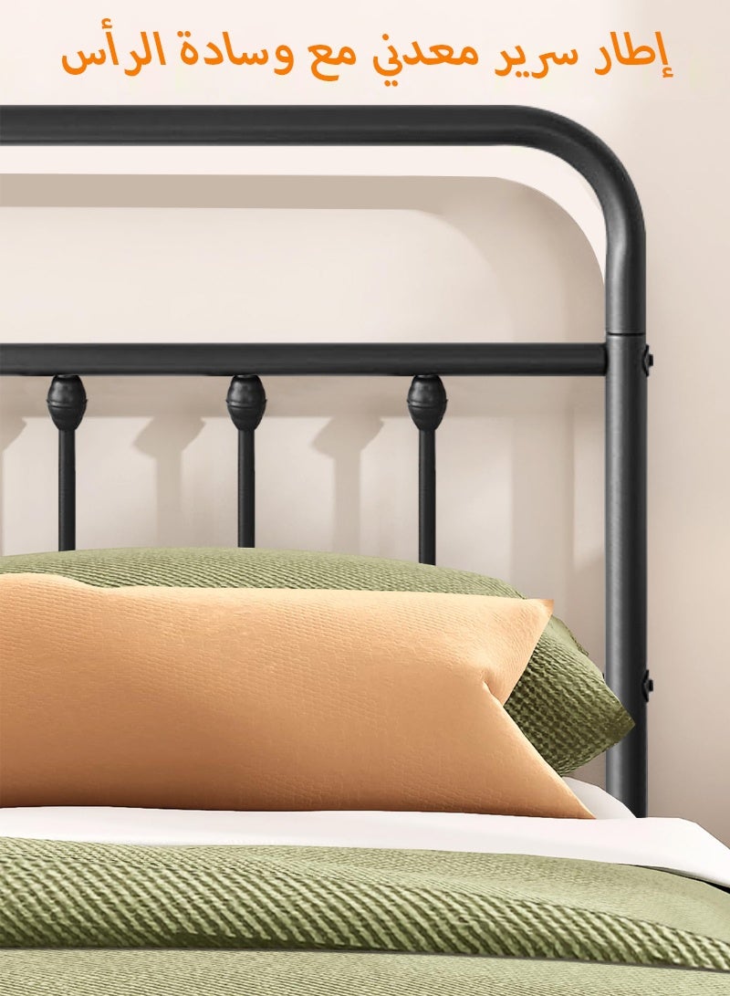 كوكرش سرير معدني مفرد من Cokrsh مع مسند ظهر وإطار سرير/لوح رأس ولوح قدم من الحديد المطاوع على الطراز القديم/مساحة تخزين أسفل السرير/لا حاجة إلى صندوق نوابض/خالٍ من الضوضاء/سهل التجميع/لون أسود - Image 4