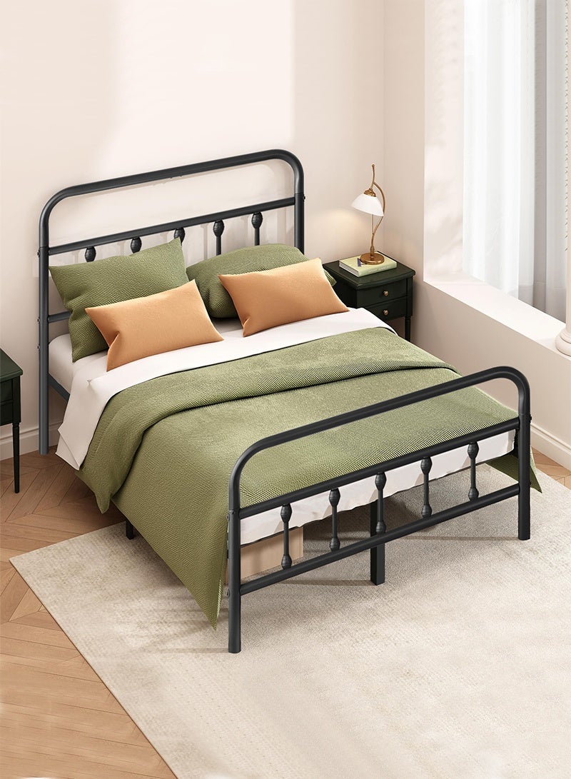 كوكرش سرير معدني مفرد من Cokrsh مع مسند ظهر وإطار سرير/لوح رأس ولوح قدم من الحديد المطاوع على الطراز القديم/مساحة تخزين أسفل السرير/لا حاجة إلى صندوق نوابض/خالٍ من الضوضاء/سهل التجميع/لون أسود - Image 1