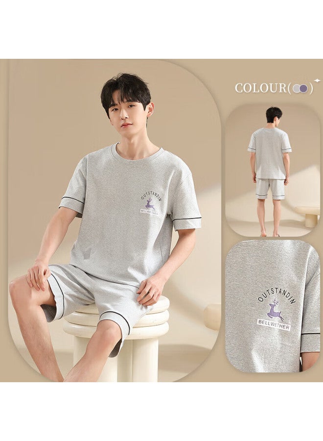 Your Sun Yi Er Shuang Men's Summer Thin Cotton Short Sleeve Shorts Loose Casual Printed Home Wear Set Can Be Worn Out - Image 3