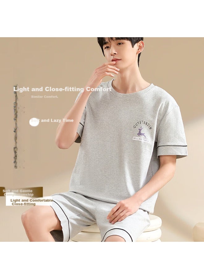 Your Sun Yi Er Shuang Men's Summer Thin Cotton Short Sleeve Shorts Loose Casual Printed Home Wear Set Can Be Worn Out - Image 2
