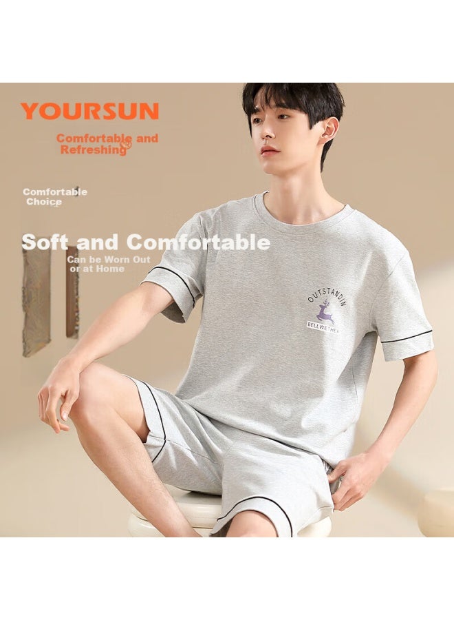Your Sun Yi Er Shuang Men's Summer Thin Cotton Short Sleeve Shorts Loose Casual Printed Home Wear Set Can Be Worn Out - Image 1