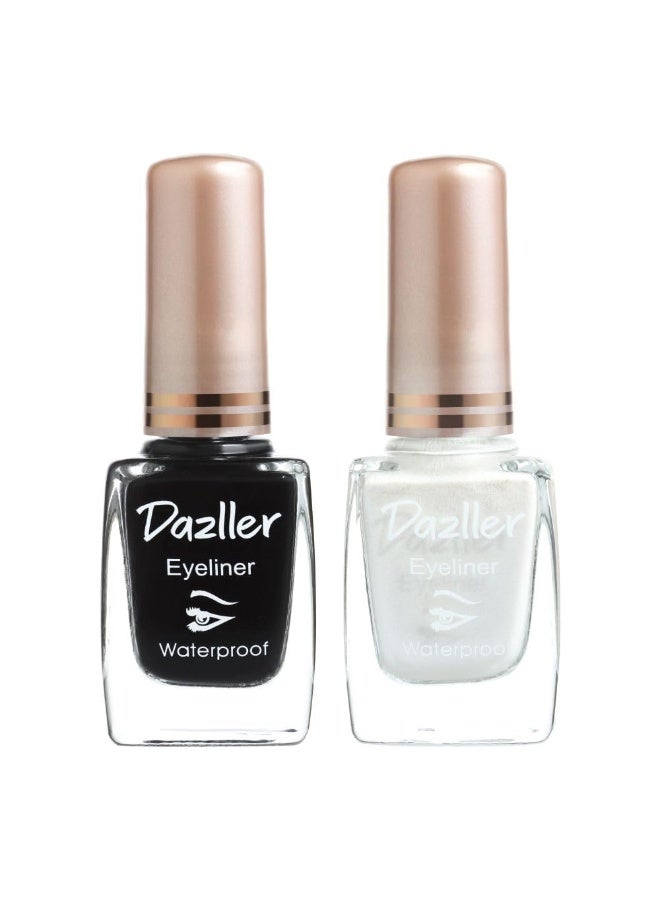 Dazller Liquid Eyeliner Waterproof, 9.5ml*2, Black + Silver), Smudge-proof, Matte, One stroke application, Long-lasting, Deeply pigmented, Lightweight, Quick-drying - Image 1
