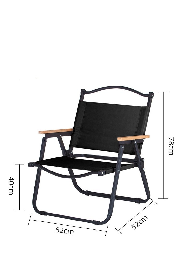 Folding Camping Chair with Wooden Handle, Widen Foldable Outdoor Chair, Collapsible Beach Chair of Ergonomic Design for Sand Camping Travel Picnic Lawn Fishing (Black)