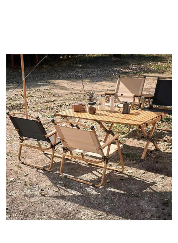 Folding Camping Chair with Wooden Handle, Widen Foldable Outdoor Chair, Collapsible Beach Chair of Ergonomic Design for Sand Camping Travel Picnic Lawn Fishing (Black)