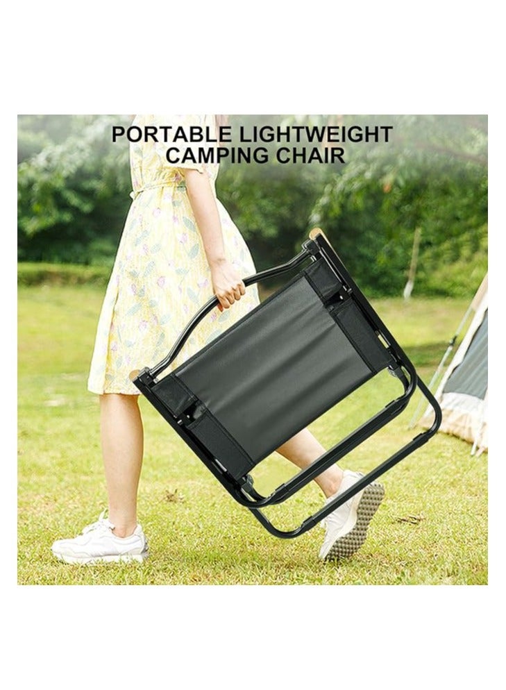 Folding Camping Chair with Wooden Handle, Widen Foldable Outdoor Chair, Collapsible Beach Chair of Ergonomic Design for Sand Camping Travel Picnic Lawn Fishing (Black)
