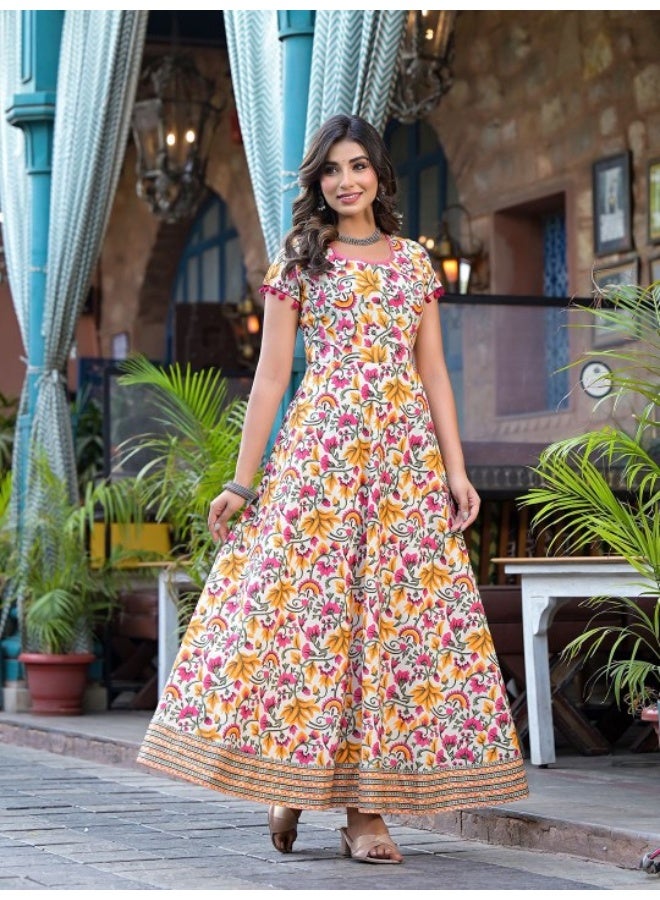 AKS Cream Floral Print Maxi Dress - Image 1