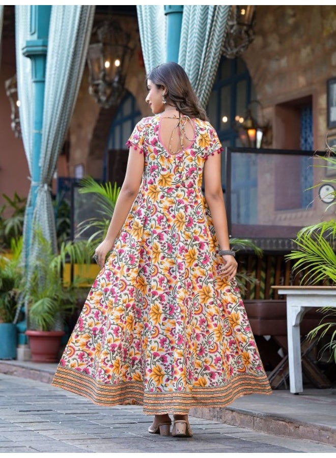 AKS Cream Floral Print Maxi Dress - Image 3