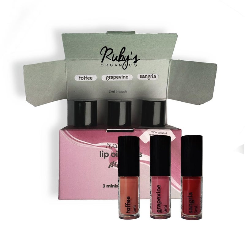 Ruby's Organics Rubys Organics Lip Beauty Gift Kit Lip Oil Glossy Minis Sunset Moisturizing Long Lasting Non Sticky Non Drying Natural Lip Makeup Paraben Free Sangria Grapevine and Toffee Shades - Image 5