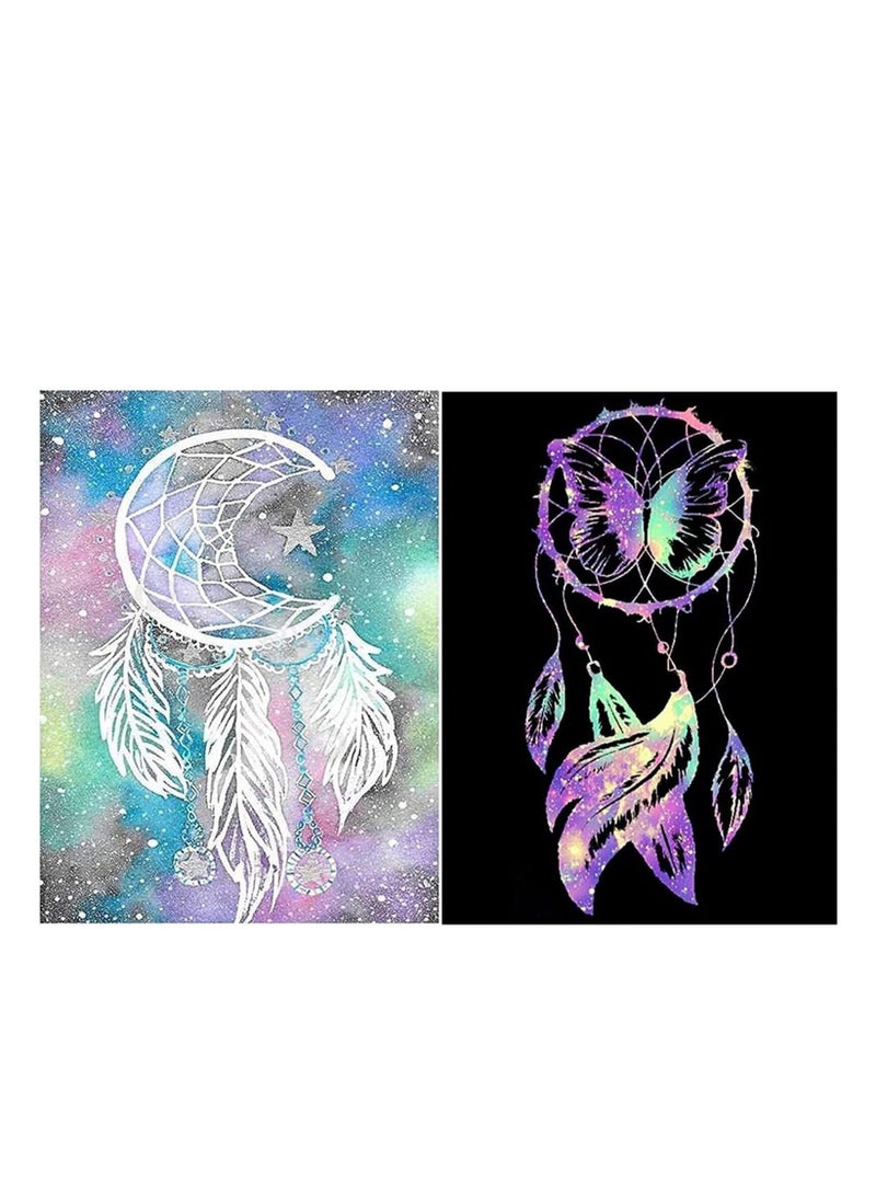 5D Full Drill Diamond Painting Kit, DIY Rhinestone Art for Home Decor, Dream Catcher Design, 15.7 x 11.8 Inch, 2 Pieces - Image 1